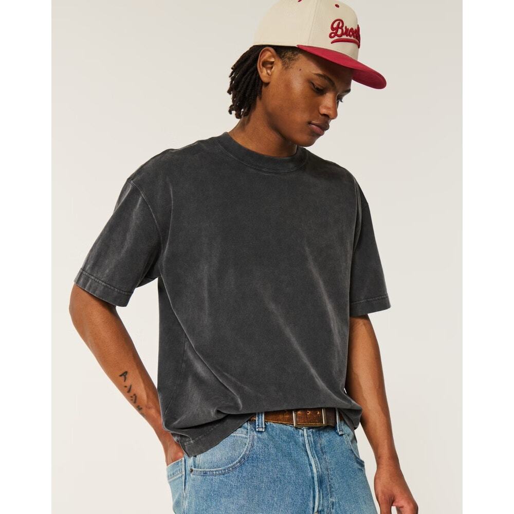 Charcoal Black Hollister 100% Cotton Heavyweight Crop T-Shirt- Size Large